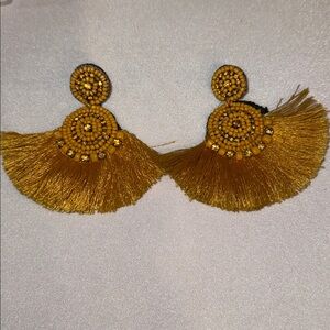 Gold Beaded Tassel Earrings